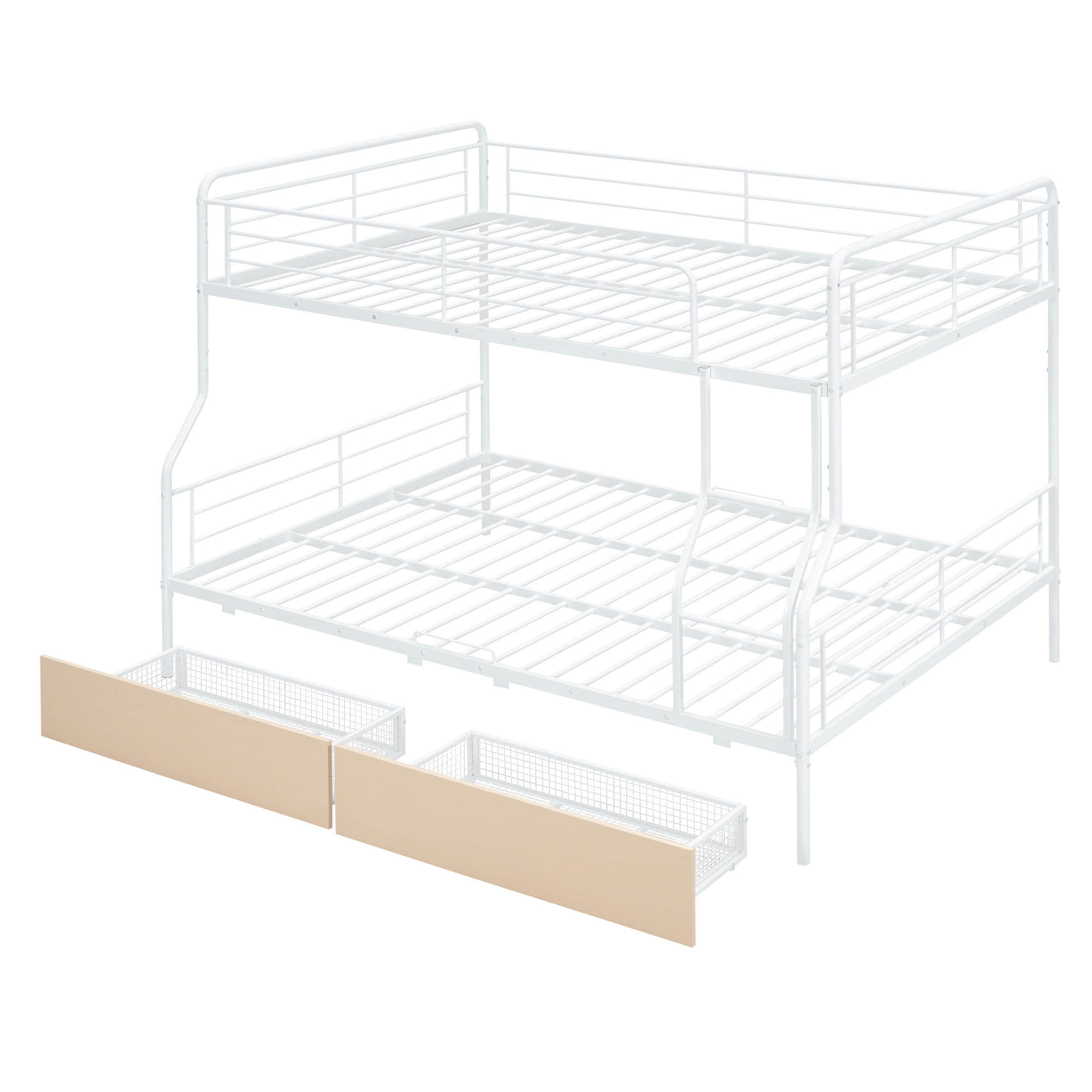 Convertible Metal Full XL Over Queen Bunk Beds with Storage Drawers