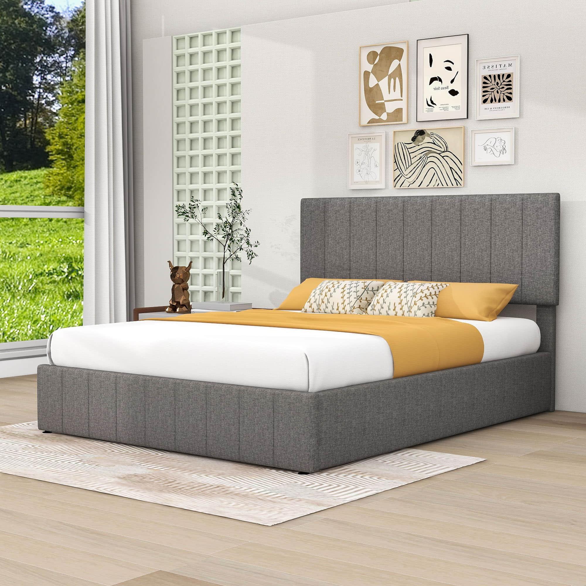 Modern Queen Upholstered Bed Frame with Storage - Hydraulic Lift System