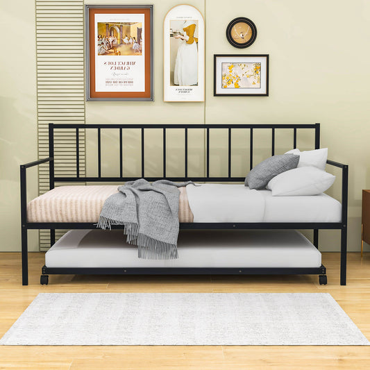 Twin Size Metal Day Bed Frame with Trundle for Adults, Kids