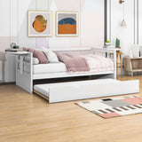 Modern Wood Twin Daybed with Trundle Bed and Foldable Shelves