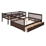 Wooden Classic Twin Over Full Bunk Bed with Ladder and Storage Drawers