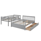 Wooden Classic Twin Over Full Bunk Bed with Ladder and Storage Drawers