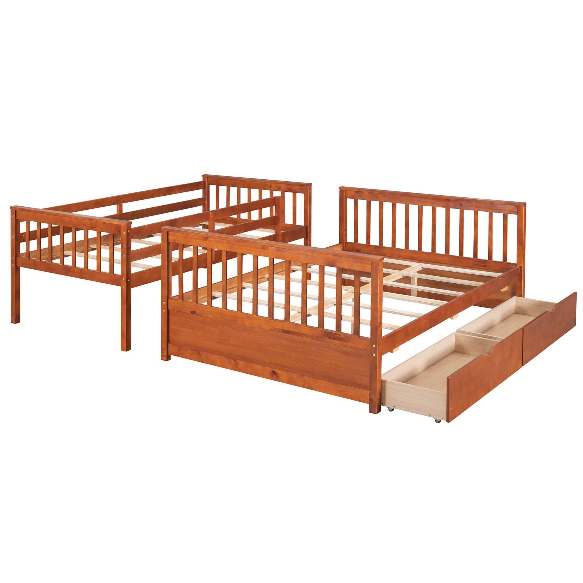 Wooden Classic Twin Over Full Bunk Bed with Ladder and Storage Drawers