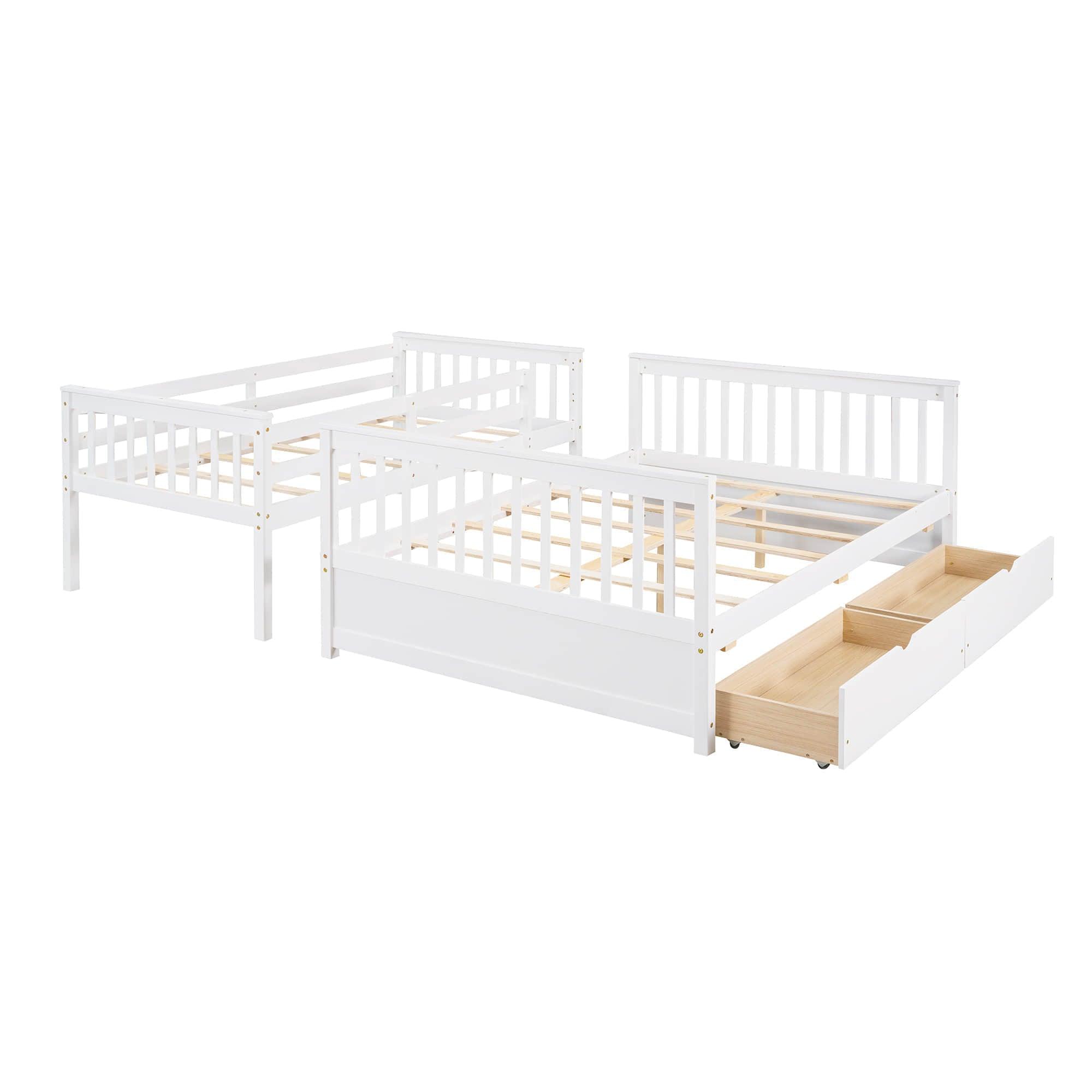 Wooden Classic Twin Over Full Bunk Bed with Ladder and Storage Drawers