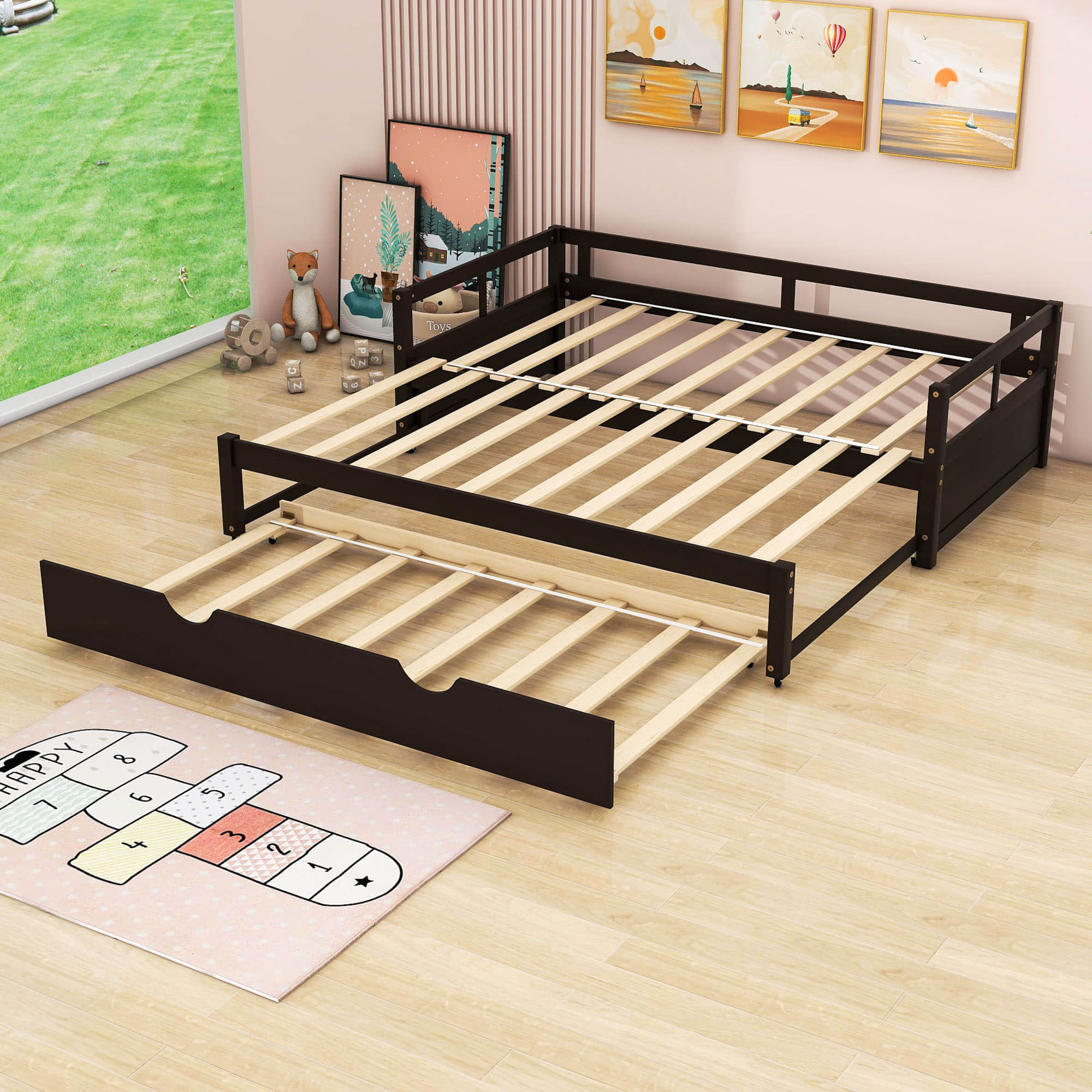 Modern Wood Twin / King Extendable Daybed with Twin Trundle