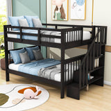 Wooden Full Over Full Bunk Beds with Storage and Stairs - [Detachable]