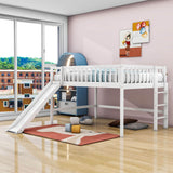 Full Size Low Loft Bed with Slide for Kids Toddler - [Wooden, Fun]