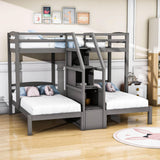 Wood Twin over Twin & Twin Triple Bunk Bed for Kids with Stairs and Storage