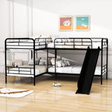 Twin Corner Quad Bunk Beds with Slide for Kids - [Metal, L-Shaped]