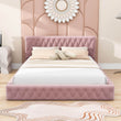 Modern Velvet Upholstered Queen Bed Frame with Tufted Headboard