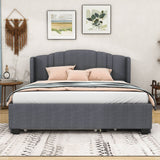 Modern Upholstered Queen Platform Bed Frame with Headboard and Storage