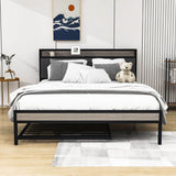 Smart Modern Queen Size Metal Platform Bed Frame with Twin Trundle