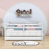 Solid Wood Low Full Size Kids Bed with Trundle and Storage - [Drawers, Rails]