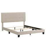 Queen Size Linen Upholstered Platform Bed with Tufted Headboard