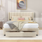 Velvet Queen Size Upholstered Platform Bed Frame with Headboard and Storage