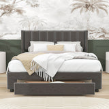 Velvet Queen Size Upholstered Platform Bed Frame with Headboard and Storage