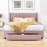 Velvet Queen Size Upholstered Platform Bed Frame with Headboard and Storage