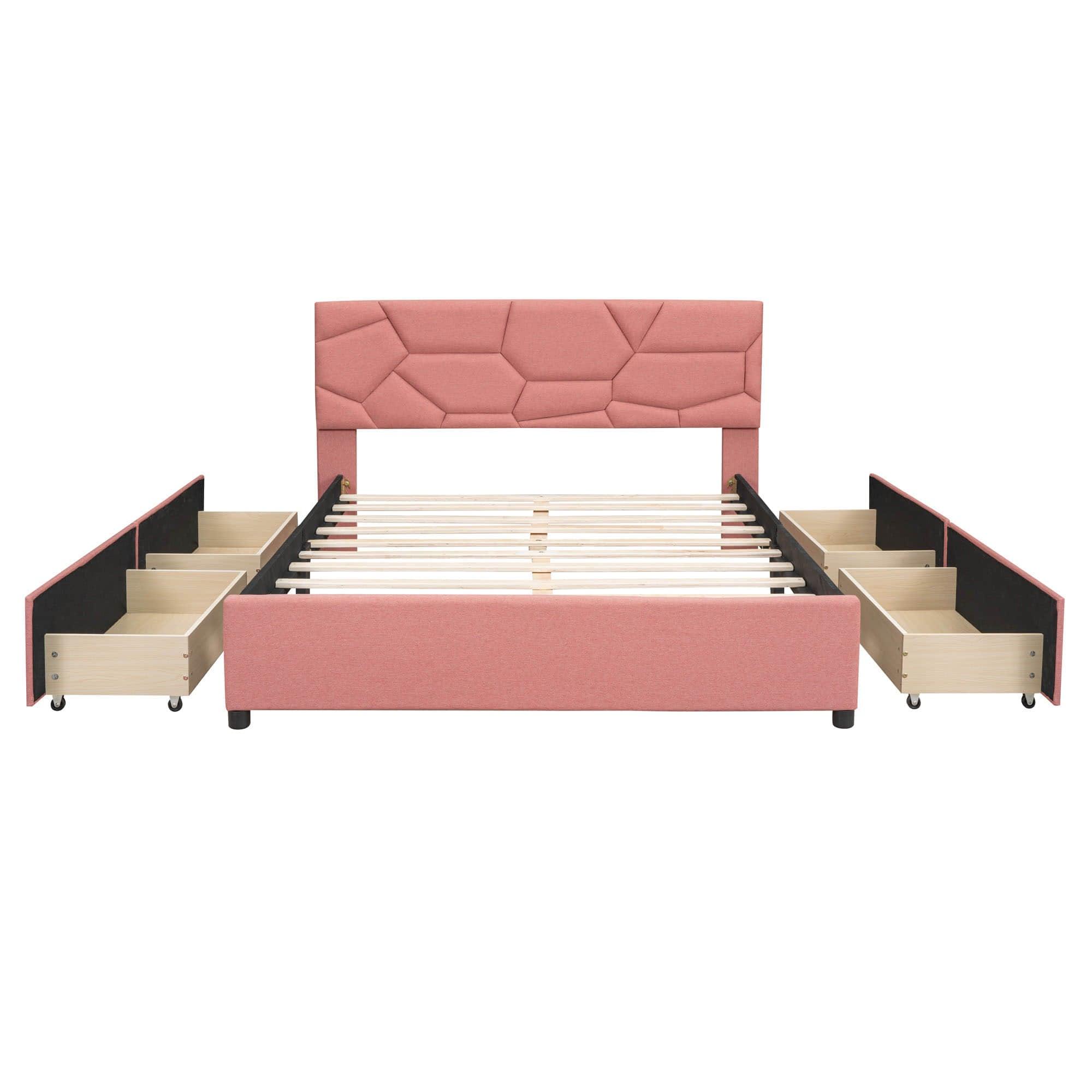 Queen Upholstered Platform Bed Frame with Headboard, Under Bed Storage