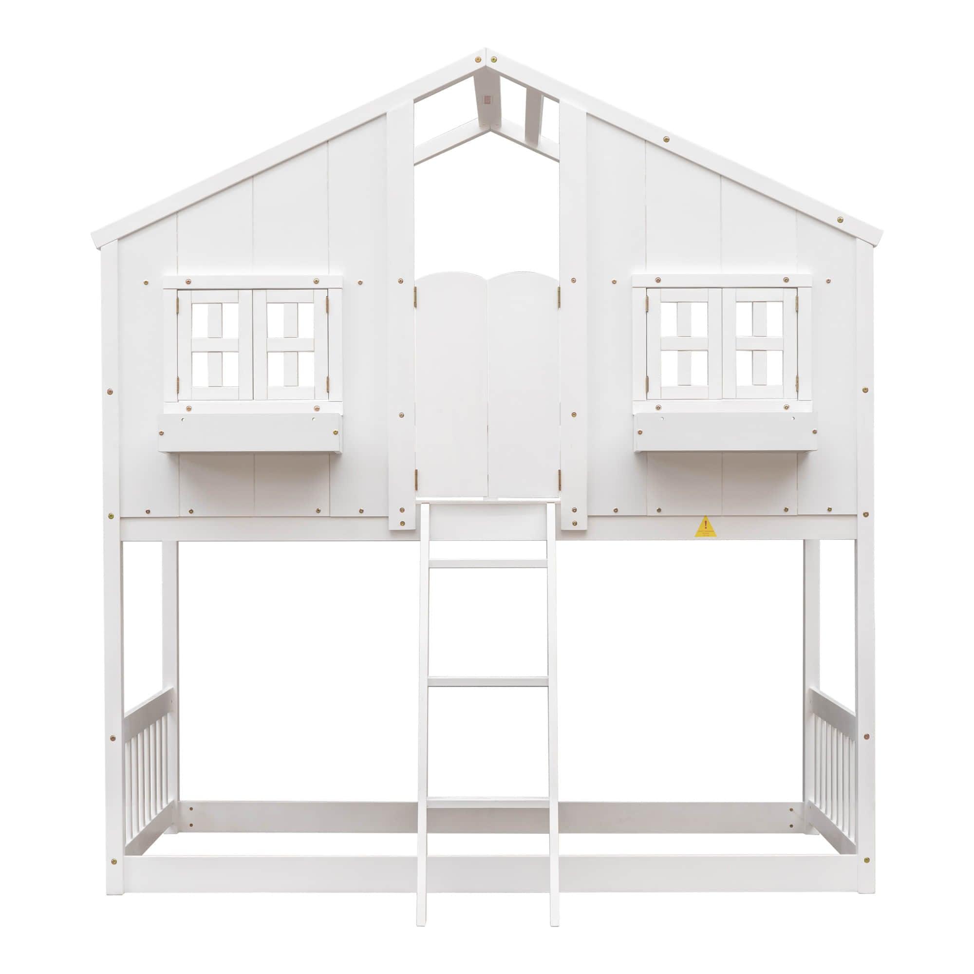 Low Twin Over Twin FarmHouse Bunk Beds for Kids, Toddler - [Wooden, Floor]