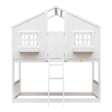 Low Twin Over Twin FarmHouse Bunk Beds for Kids, Toddler - [Wooden, Floor]