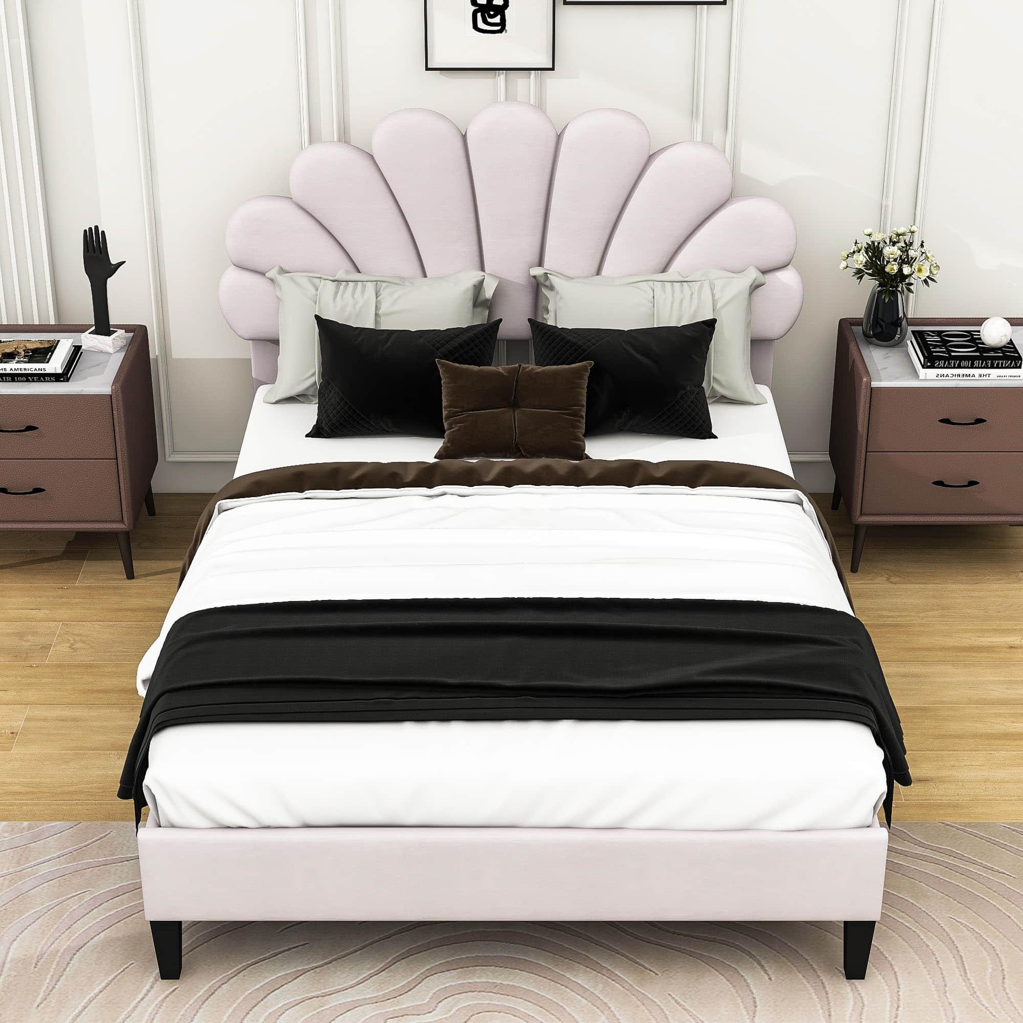 Modern Full Size Velvet Upholstered Platform Bed Frame with Headboard