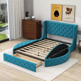 Upholstered Queen Platform Bed Frame with Wingback Headboard and Storage