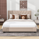 Queen Size Upholstered Platform Bed with Storage and Headboard - [Drawers, Linen]