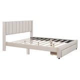 Velvet Full Size Upholstered Platform Bed Frame with Headboard and Storage