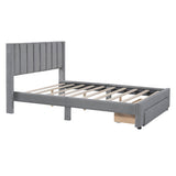 Velvet Full Size Upholstered Platform Bed Frame with Headboard and Storage