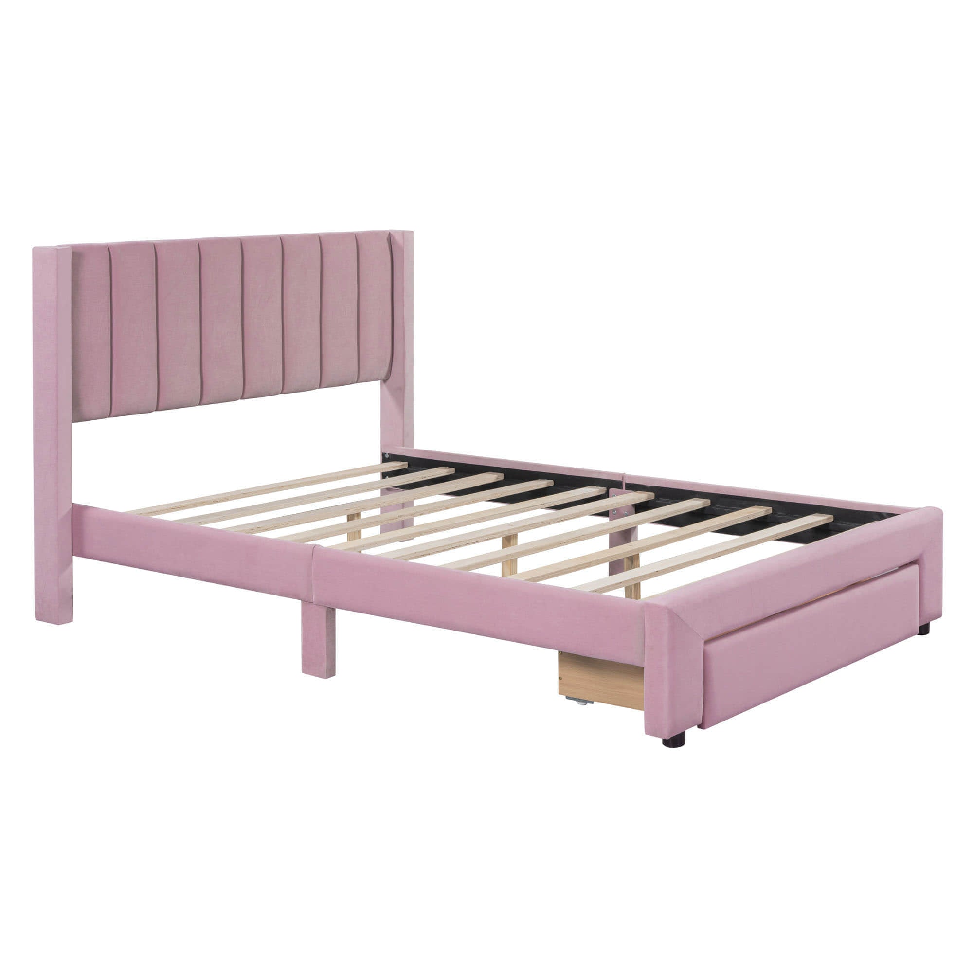 Velvet Full Size Upholstered Platform Bed Frame with Headboard and Storage