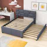 Full Upholstered Platform Bed Frame with Headboard, Twin Trundle Bed