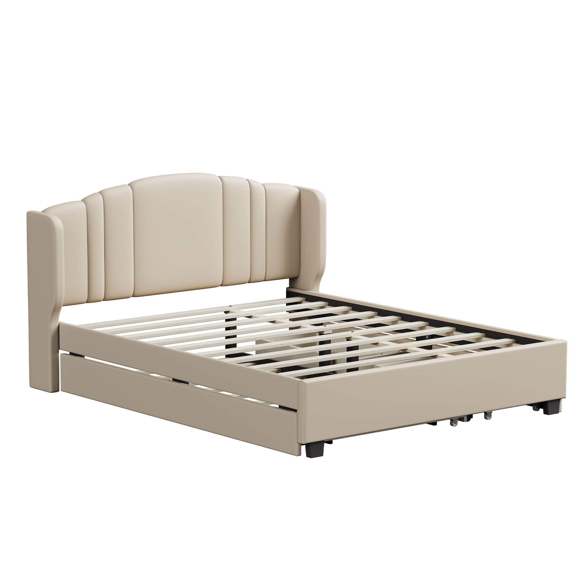 Modern Upholstered Queen Platform Bed Frame with Headboard and Storage