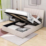 Upholstered Queen Size Platform Bed with Headboard and Hydraulic Storage System