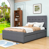 Full Size Linen Upholstered Platform Bed with Storage and Headboard - [Drawers]