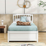 Wooden Twin Platform Bed with Trundle and Headboard