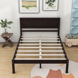 Wood Full Size Vintage Platform Bed Frame with Headboard