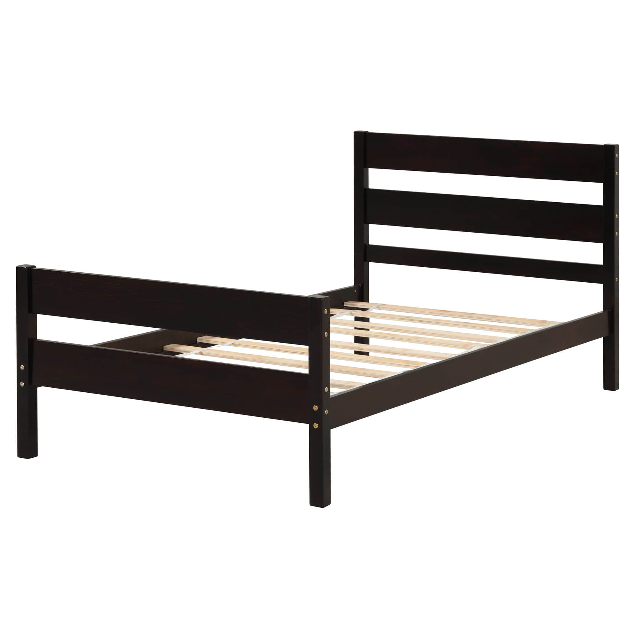 Wooden Twin Bed Frame with Slat Headboard and Footboard