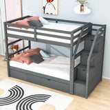 Low Twin Over Twin Bunk Beds for Kids with Storage Stairs and Trundle