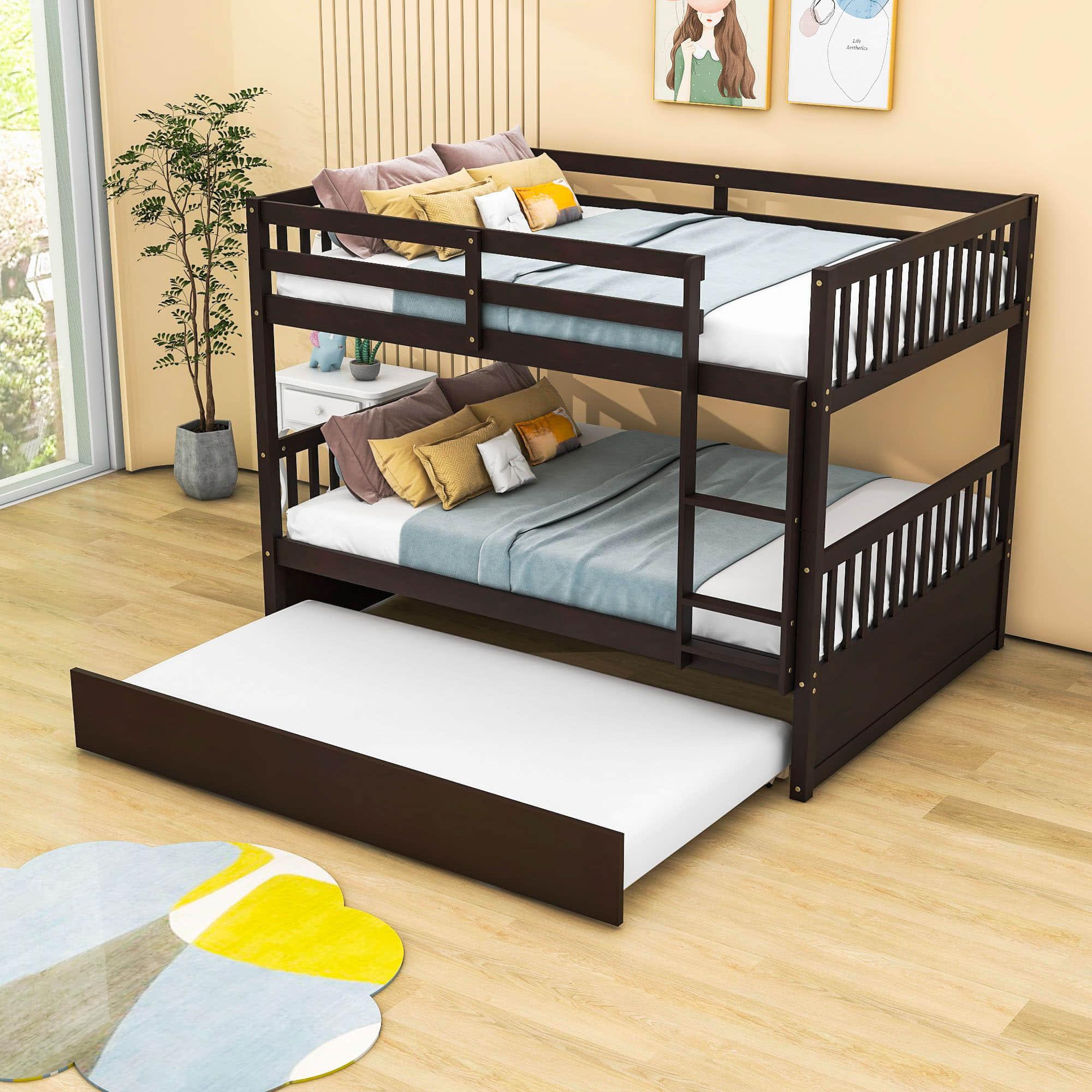 Convertible Full Over Full Bunk Beds with Trundle for Kids, Teens - [Wooden]