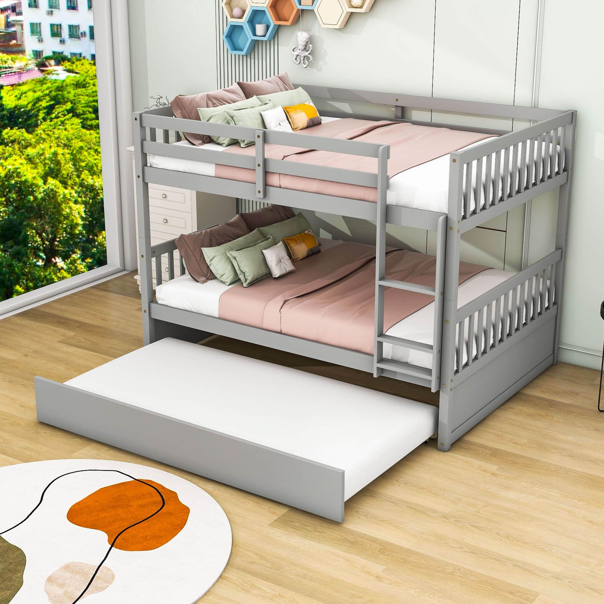 Convertible Full Over Full Bunk Beds with Trundle for Kids, Teens - [Wooden]