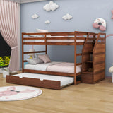 Full Over Full Bunk Beds with Stairs and Storage, Trundle - [Wood, Cabinets]