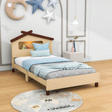 Kids Twin Platform Bed with House-Shaped Headboard and LED Lights