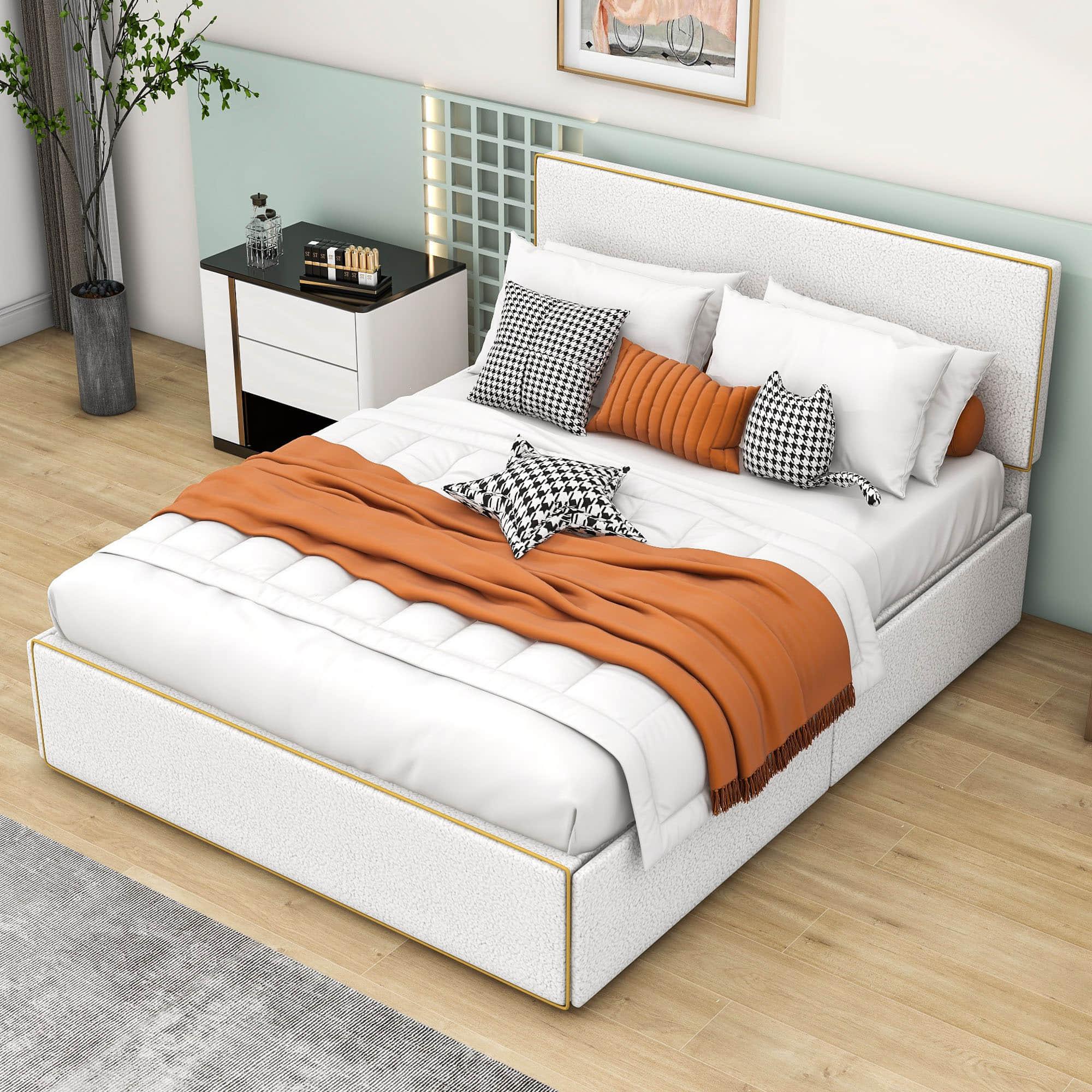 Full Upholstered Platform Bed Frame with Headboard and Storage