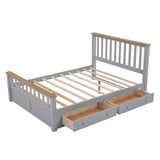 Wooden Queen Size Platform Bed Frame with Storage and Slat Headboard