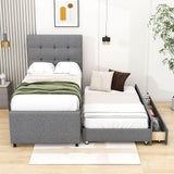 Twin Linen Upholstered Platform Bed Frame with Storage and Trundle