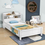 Low Twin Kids Platform Bed Frame with Rails and Storage Headboard