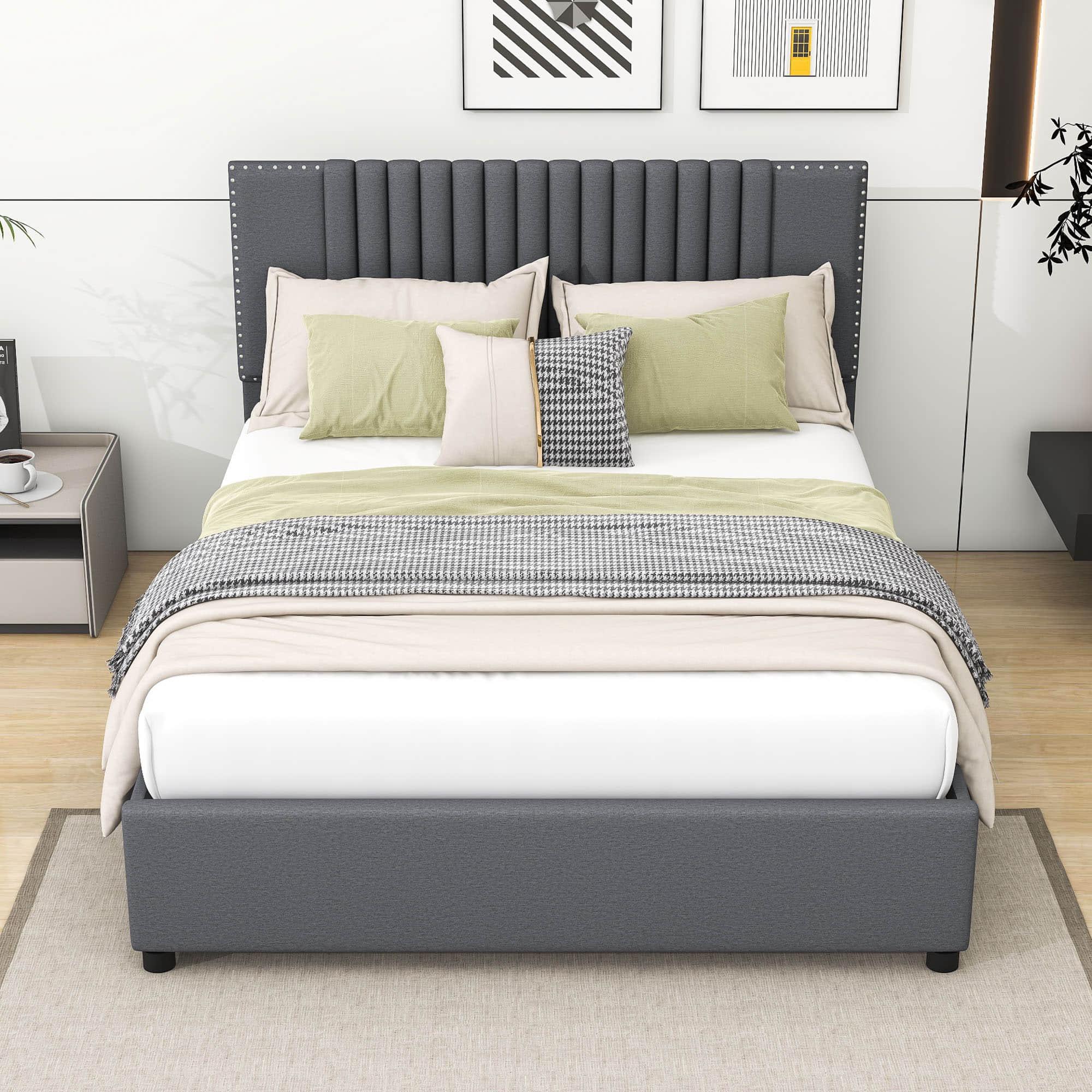 Upholstered Full Size Platform Bed Frame with Storage and Twin Trundle - [Drawers, Headboard]