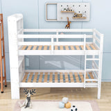 Solid Wood Convertible Twin Over Twin Bunk Beds with Bookcase Headboard