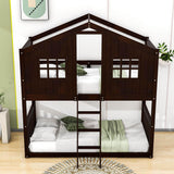 Low Twin Over Twin House Bunk Beds for Kids Toddler - [Wooden, Floor]