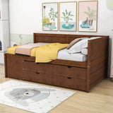 Wood Twin Daybed with Storage Drawers and Shelves for Kids